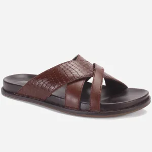Men "TRIFOGE" Leather Open Toe Summer Flat Slippers
