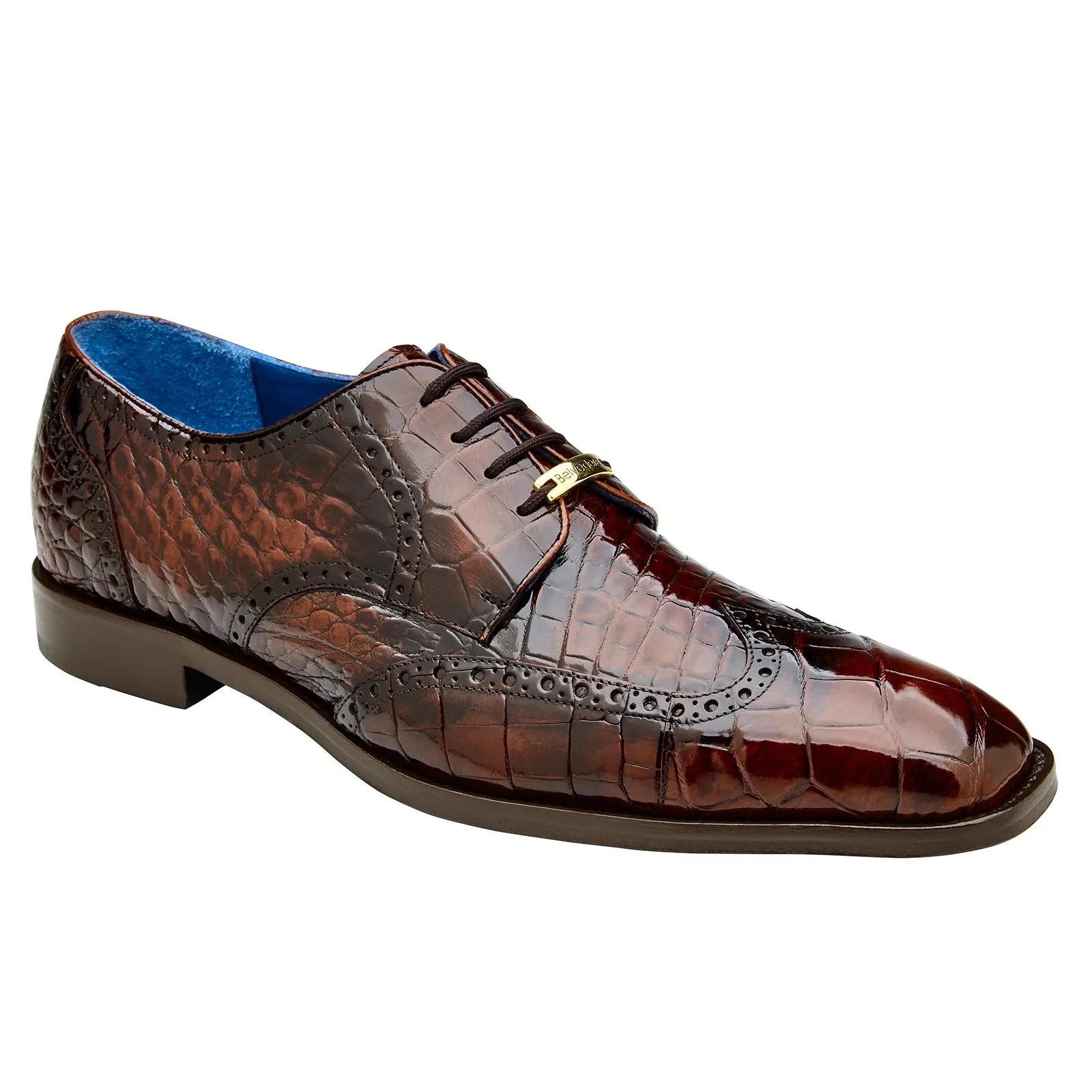 Men's Belvedere Santo American Alligator Wingtip Dress Shoe in Antique Brown