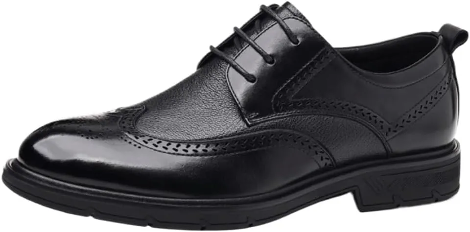 Men’s Block Carved Leather Shoes, Luxury Lace-Up Oxford Classic Brogue Wingtip Platform Dress Shoes, Comfortable Formal