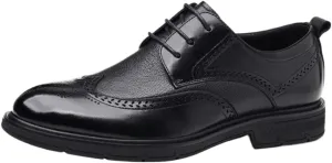 Men’s Block Carved Leather Shoes, Luxury Lace-Up Oxford Classic Brogue Wingtip Platform Dress Shoes, Comfortable Formal