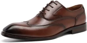 Mens Brogue Oxford Shoes Breathable Business Casual Lace Up Tuxedo Shoes Genuine Leather Wingtip Dress Shoes for Men(Brown,10.5)