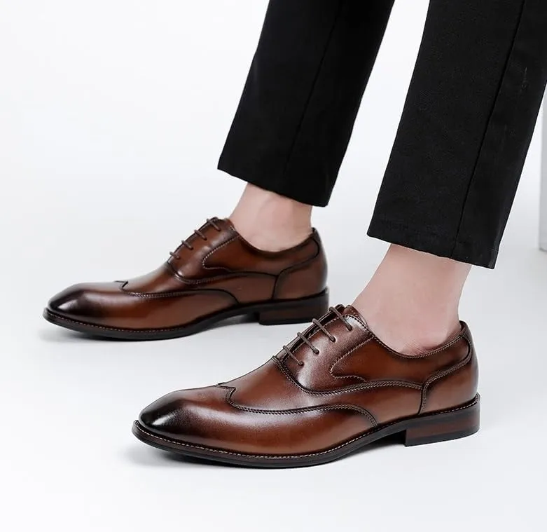 Mens Brogue Oxford Shoes Breathable Business Casual Lace Up Tuxedo Shoes Genuine Leather Wingtip Dress Shoes for Men(Brown,10.5)