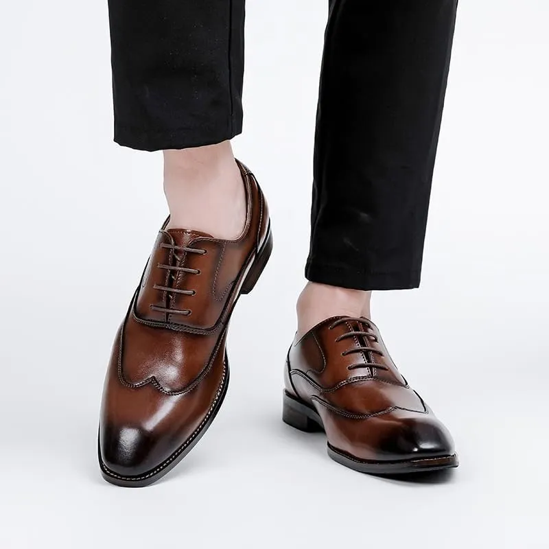 Mens Brogue Oxford Shoes Breathable Business Casual Lace Up Tuxedo Shoes Genuine Leather Wingtip Dress Shoes for Men(Brown,10.5)