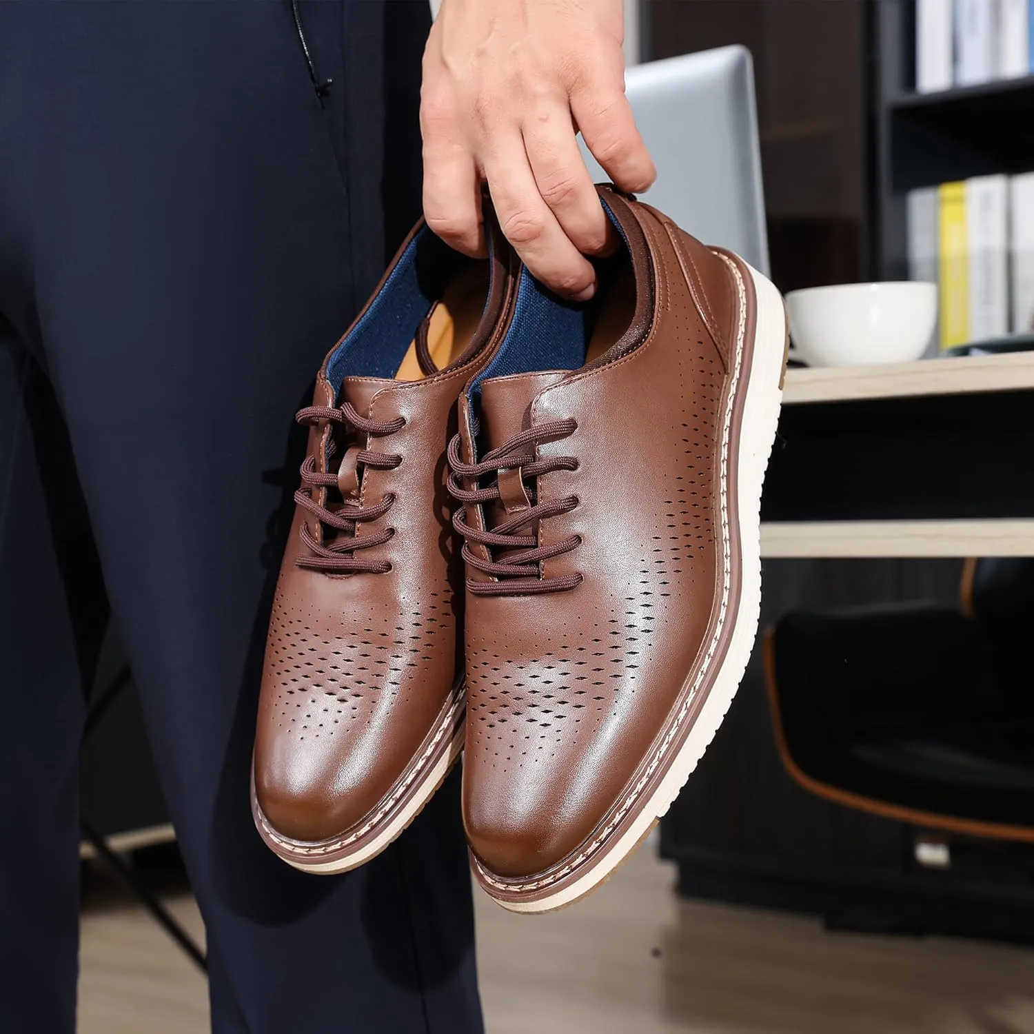 Men's Casual Dress Shoes Wingtip Dress Sneakers Business Oxford Shoes Comfortable Office Walking Shoes