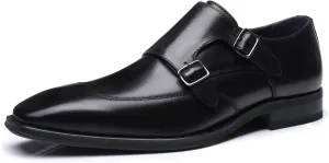 Mens Double Monk Strap Slip on Loafer Cap Toe Leather Oxford Formal Business Casual Comfortable Dress Shoes for Men