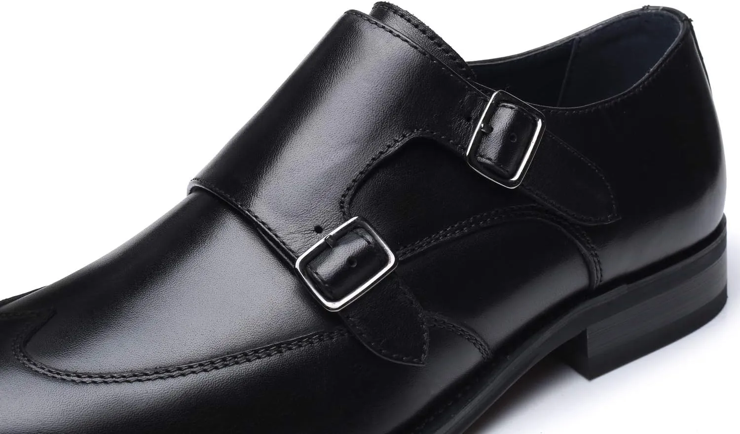 Mens Double Monk Strap Slip on Loafer Cap Toe Leather Oxford Formal Business Casual Comfortable Dress Shoes for Men