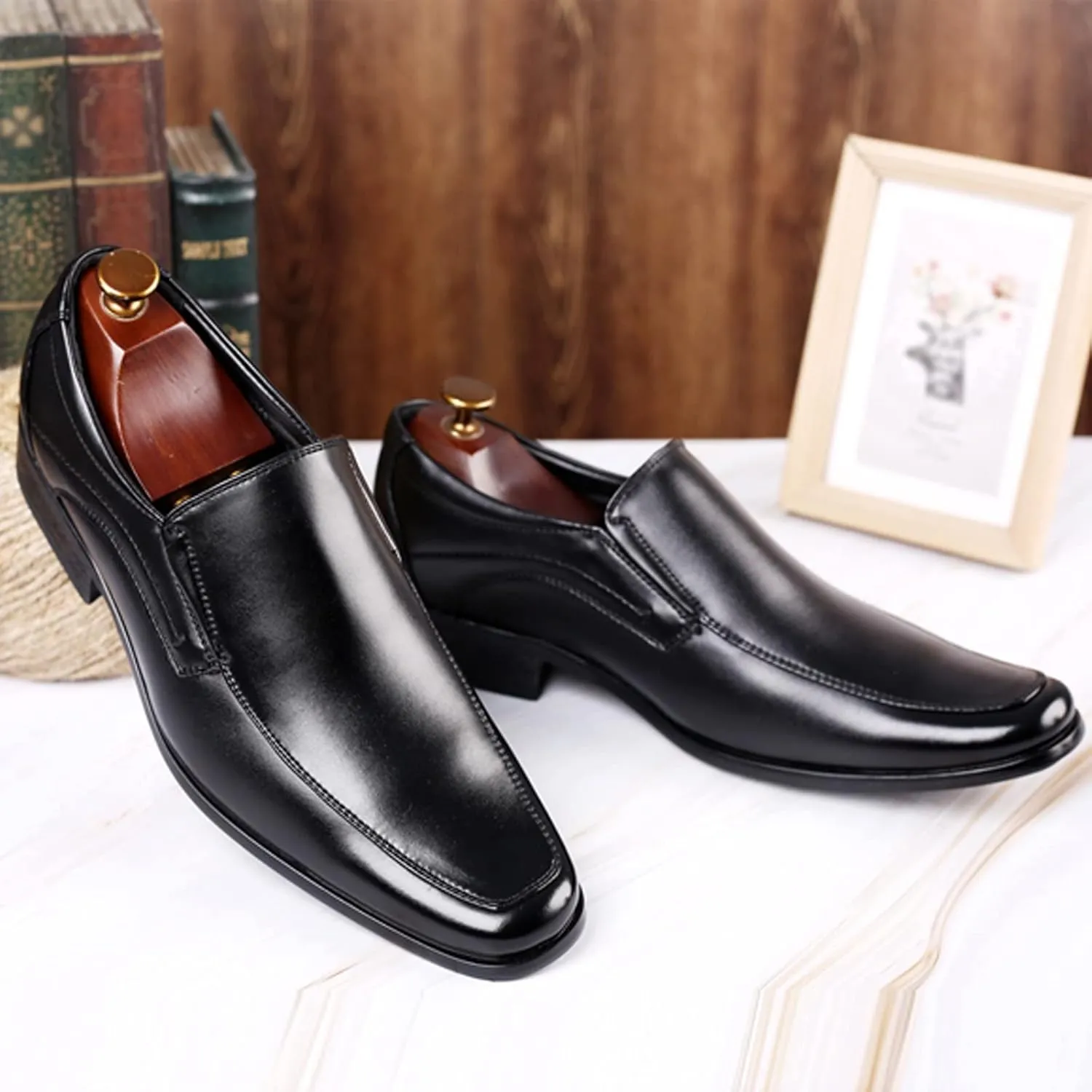Men's Dress Shoes Brown Wide Fashion Style Men's Breathable Comfortable Business Slip On Work Leisure Solid Color Leather Shoes Dress Shoes for Men