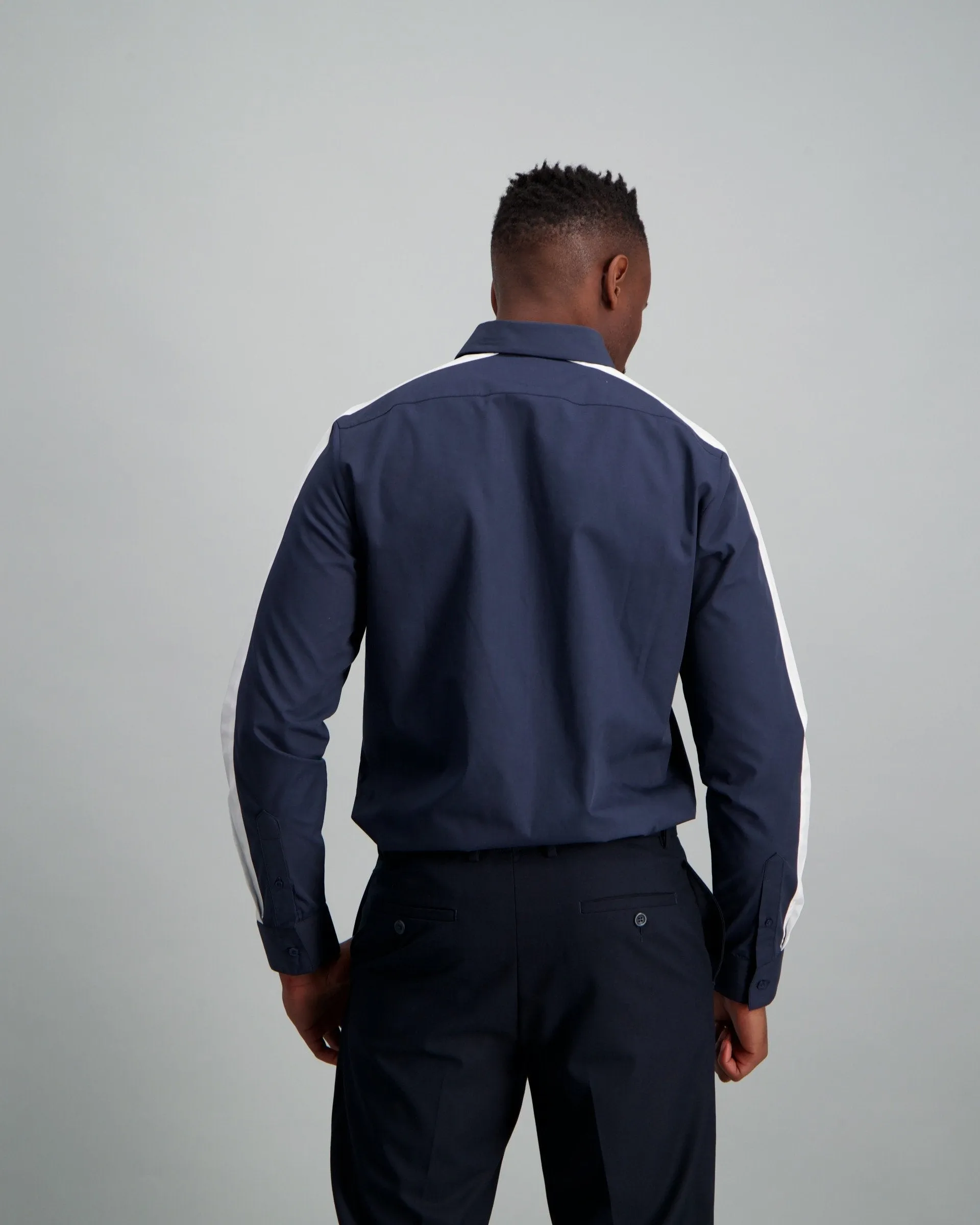 Men's Long Sleeve Navy With White Sleeve Stripe Shirt