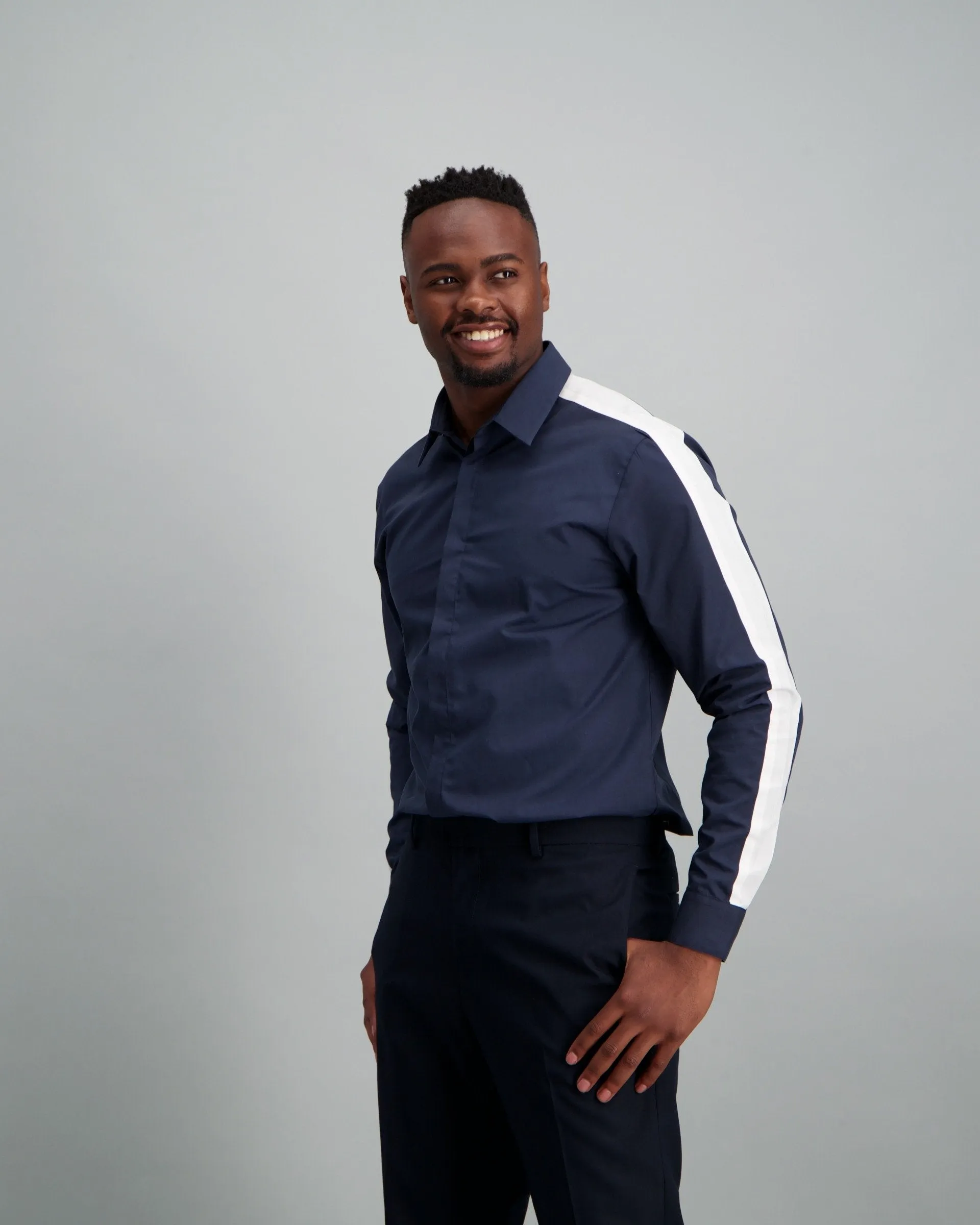 Men's Long Sleeve Navy With White Sleeve Stripe Shirt