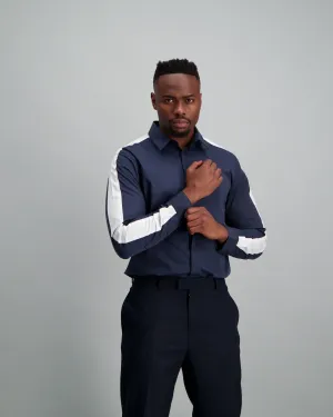 Men's Long Sleeve Navy With White Sleeve Stripe Shirt