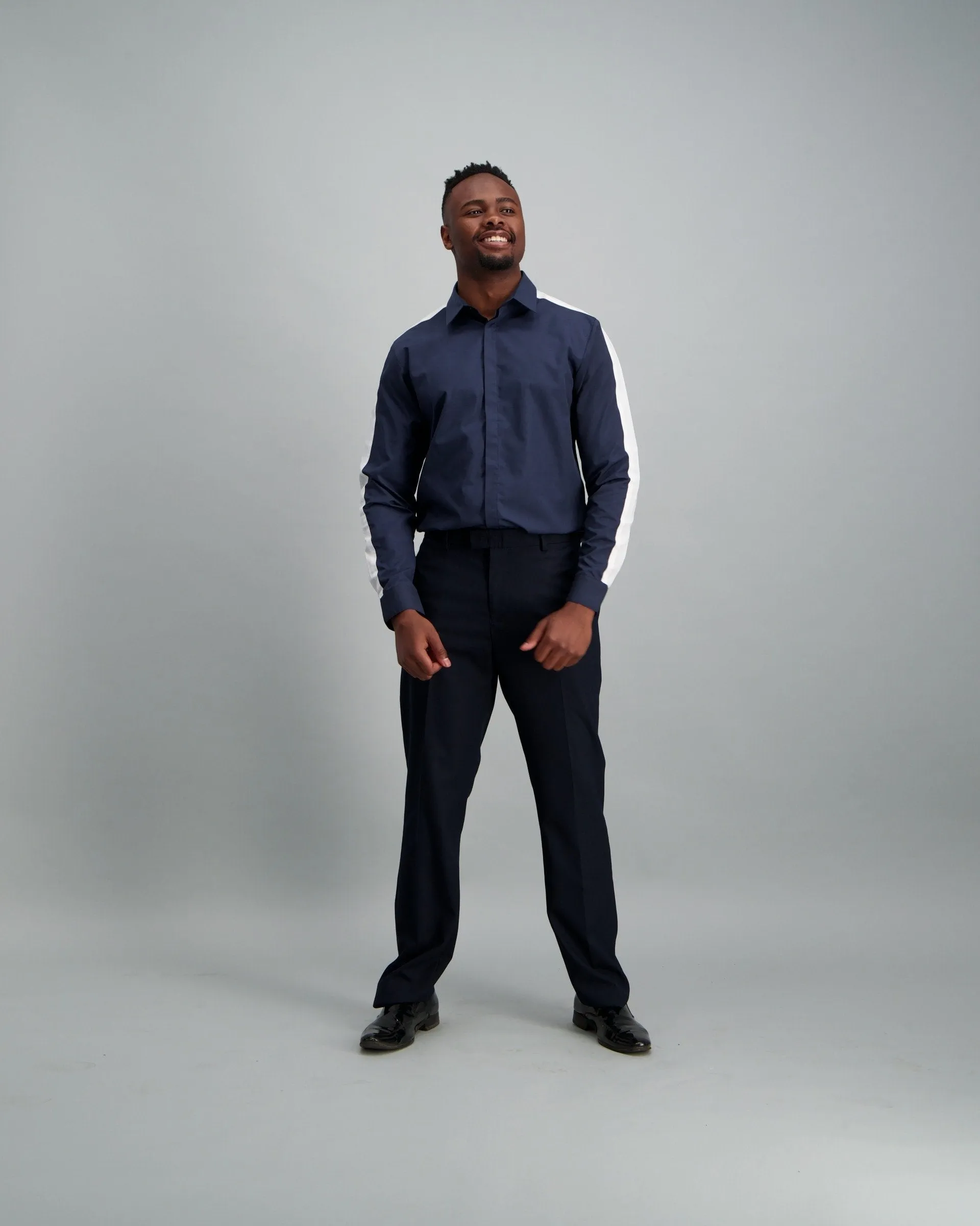 Men's Long Sleeve Navy With White Sleeve Stripe Shirt