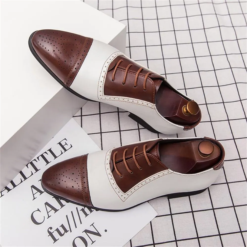 Men's Oxford Dress Shoes Multicolor Brogues Wing Tips Lace Up Patchwork Two Tone Color Round Toe