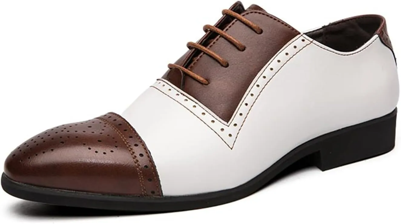 Men's Oxford Dress Shoes Multicolor Brogues Wing Tips Lace Up Patchwork Two Tone Color Round Toe