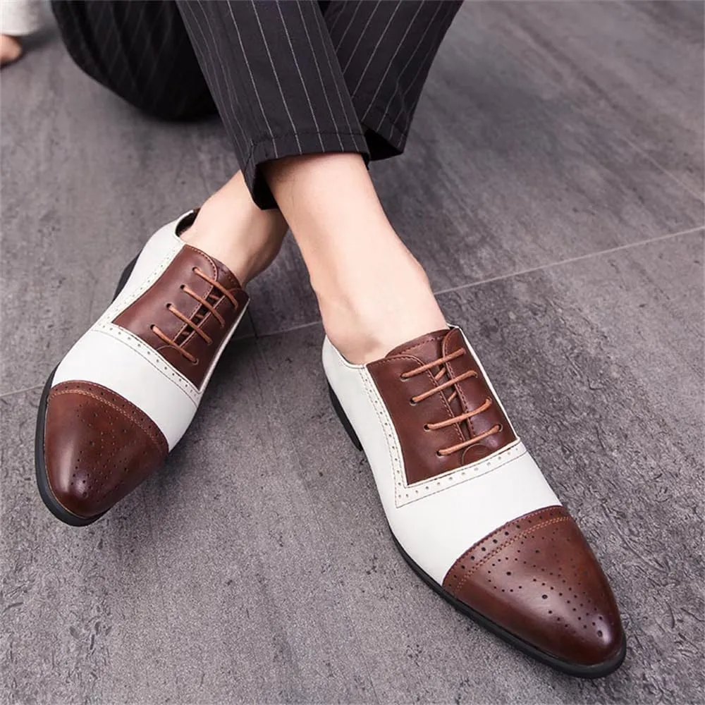 Men's Oxford Dress Shoes Multicolor Brogues Wing Tips Lace Up Patchwork Two Tone Color Round Toe