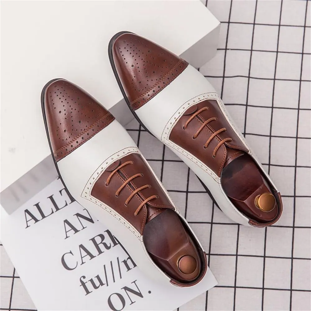 Men's Oxford Dress Shoes Multicolor Brogues Wing Tips Lace Up Patchwork Two Tone Color Round Toe