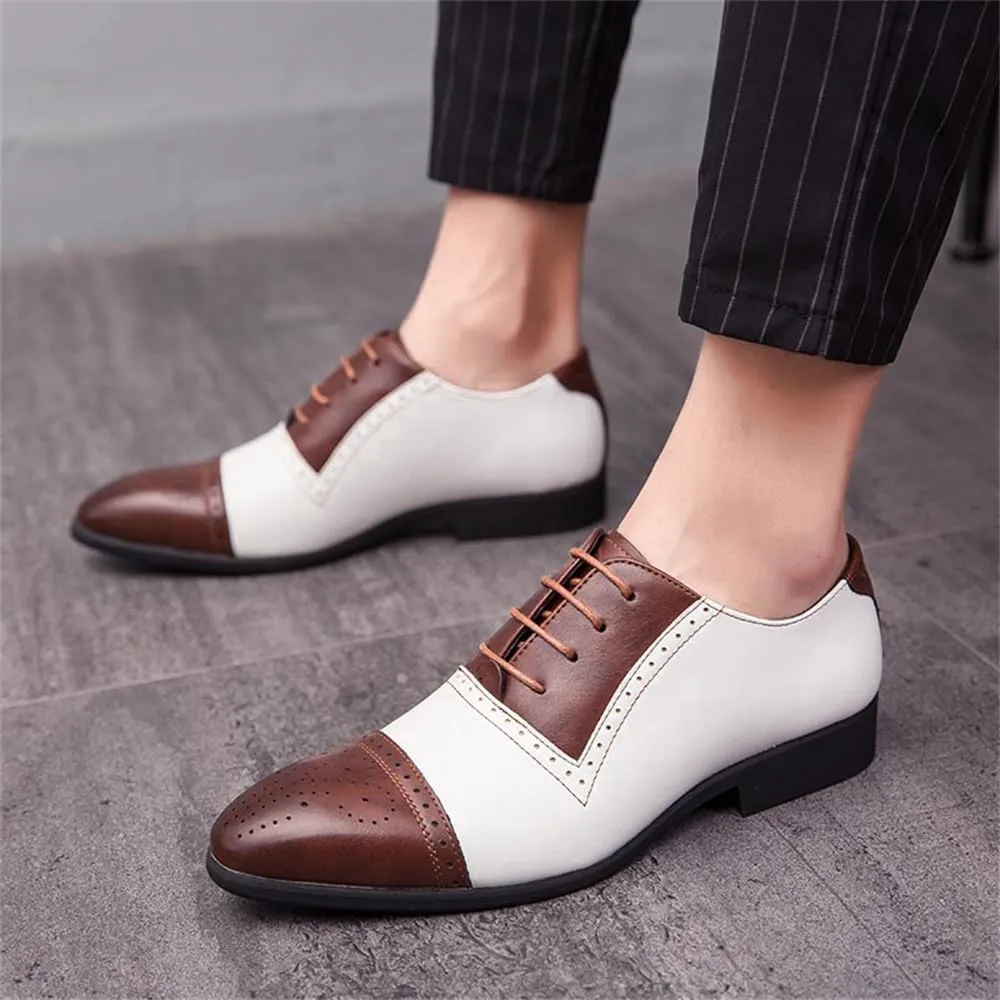 Men's Oxford Dress Shoes Multicolor Brogues Wing Tips Lace Up Patchwork Two Tone Color Round Toe