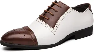 Men's Oxford Dress Shoes Multicolor Brogues Wing Tips Lace Up Patchwork Two Tone Color Round Toe