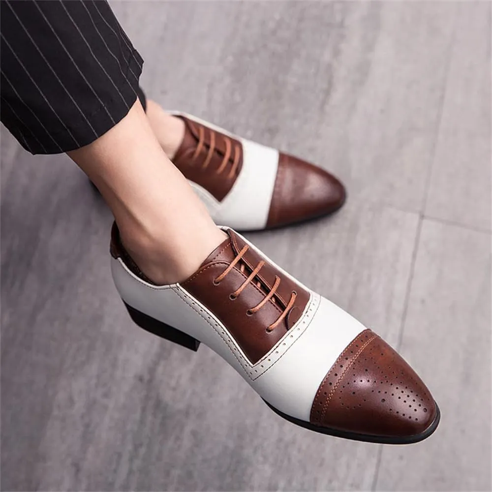Men's Oxford Dress Shoes Multicolor Brogues Wing Tips Lace Up Patchwork Two Tone Color Round Toe