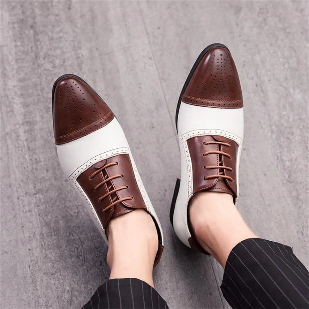 Men's Oxford Dress Shoes Multicolor Brogues Wing Tips Lace Up Patchwork Two Tone Color Round Toe