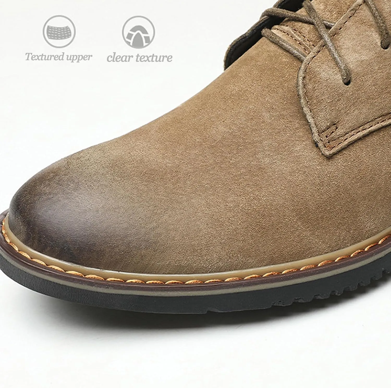 Men's Suede Lace up Low Heel Casual Oxfords Comfortable Round Toe Breathable Non Slip Derby Shoes for Work Evening Nightclubs Dress Shoes
