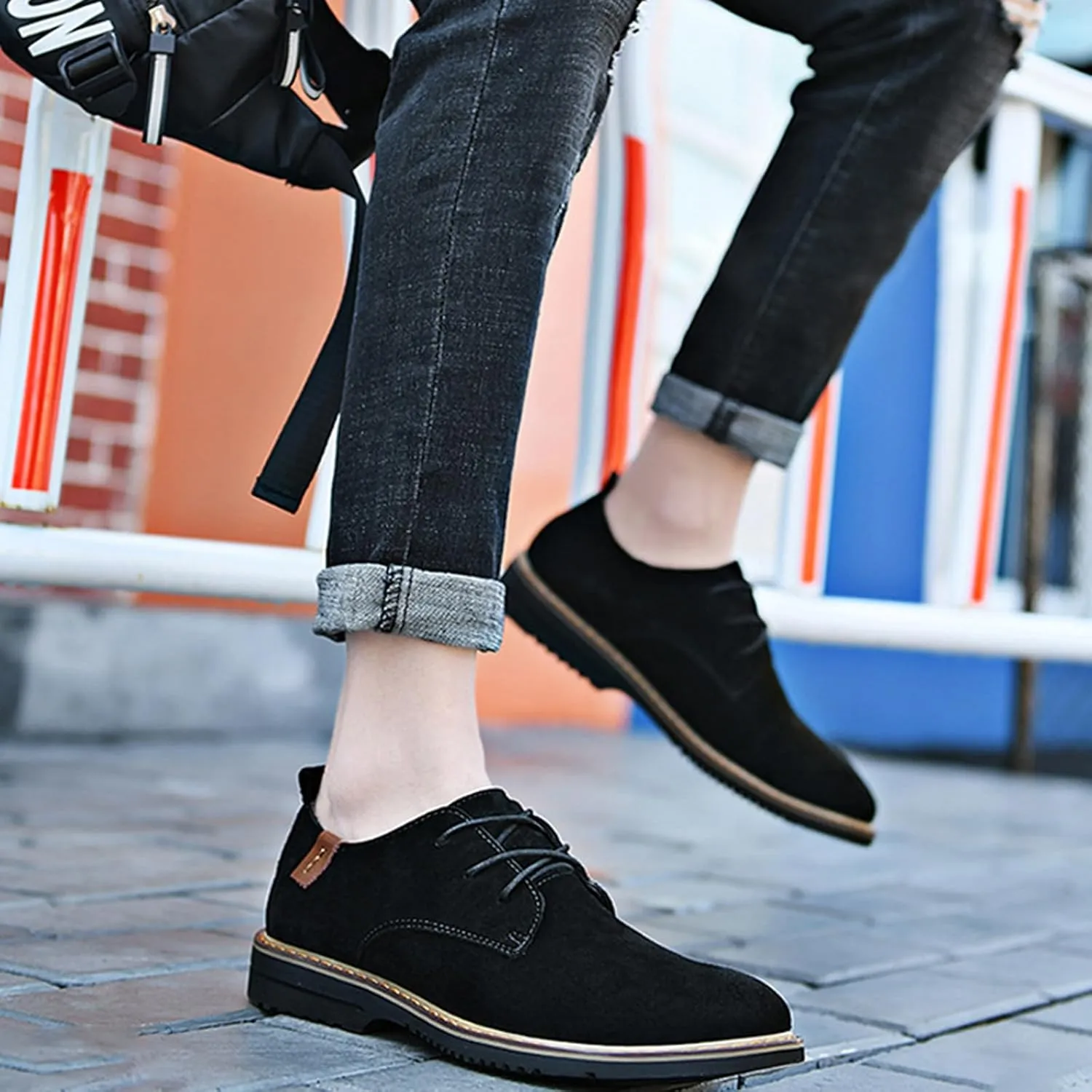 Men's Suede Lace up Low Heel Casual Oxfords Comfortable Round Toe Breathable Non Slip Derby Shoes for Work Evening Nightclubs Dress Shoes