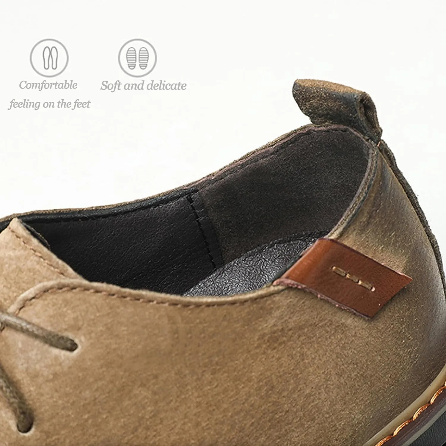 Men's Suede Lace up Low Heel Casual Oxfords Comfortable Round Toe Breathable Non Slip Derby Shoes for Work Evening Nightclubs Dress Shoes