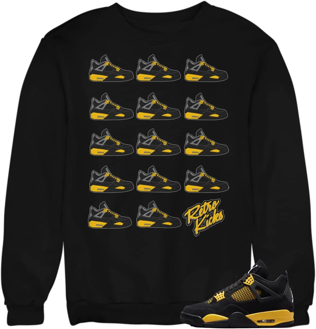 Men's Sweatshirt Pullover Retro Kicks Print in Jordan 4 Thunder Matching Colors. Urban Clothing