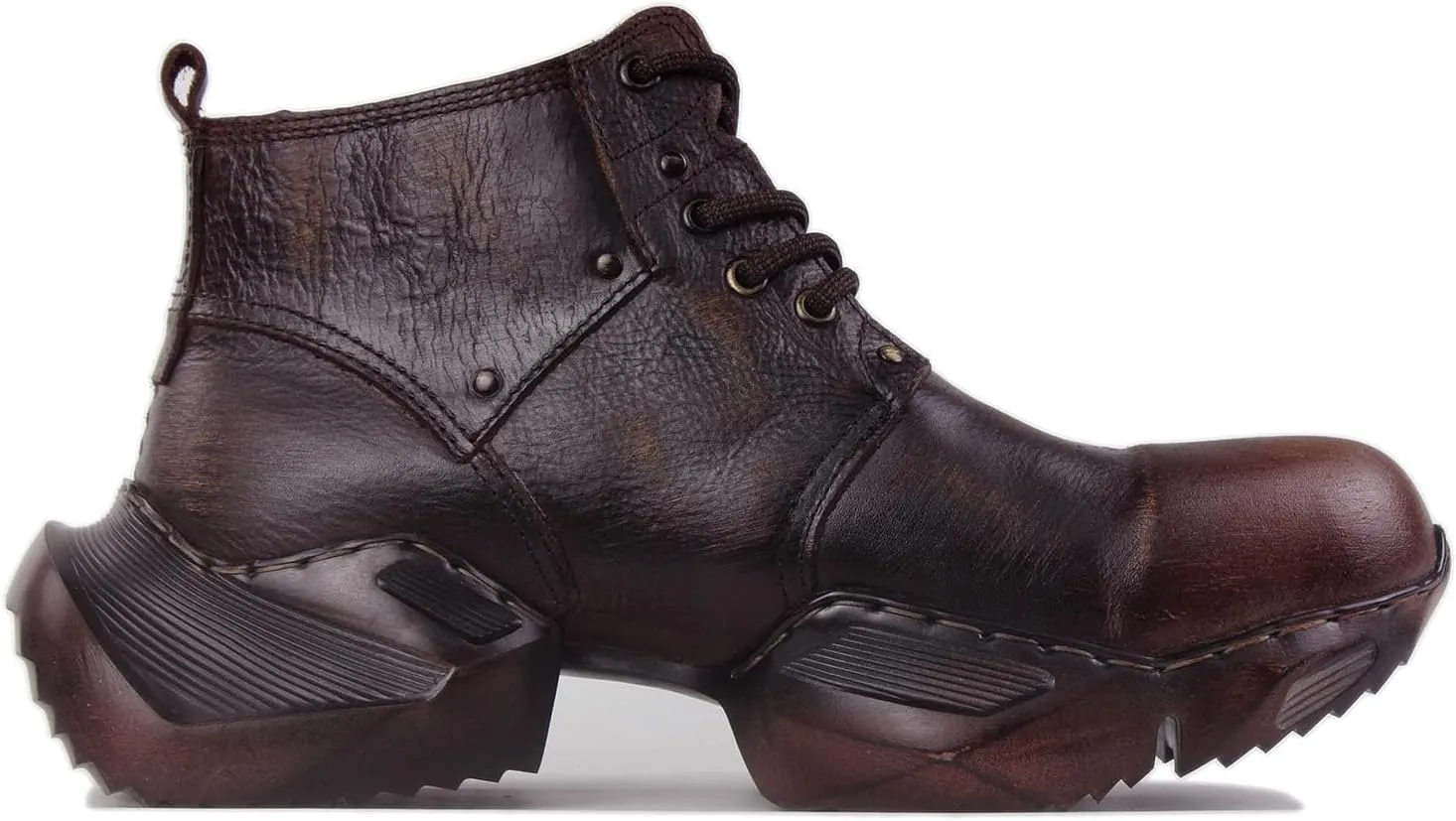 Mens Vintage Moto Boots Combat Hiking Retro Casual Shoes Cowhide Leather Ankle Chukka Boots CD-5008-S-1-Brown-Black