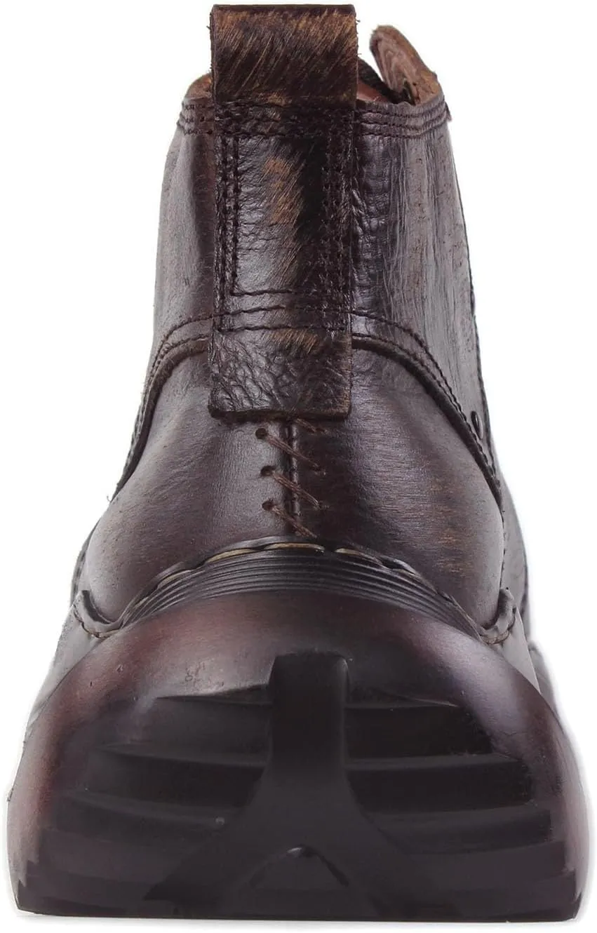 Mens Vintage Moto Boots Combat Hiking Retro Casual Shoes Cowhide Leather Ankle Chukka Boots CD-5008-S-1-Brown-Black