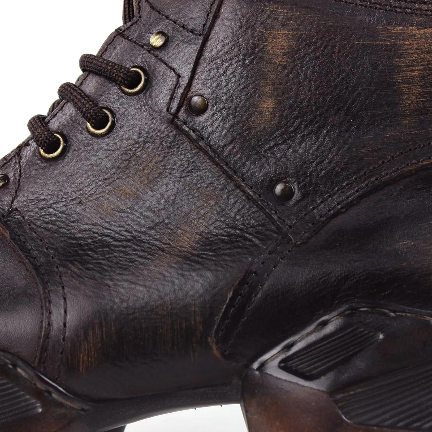 Mens Vintage Moto Boots Combat Hiking Retro Casual Shoes Cowhide Leather Ankle Chukka Boots CD-5008-S-1-Brown-Black