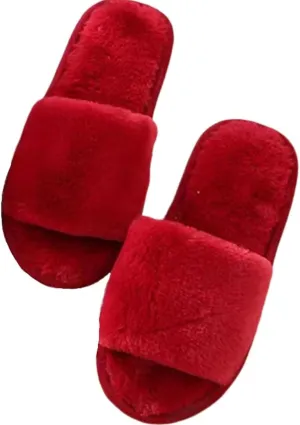 Men's Women's Fuzzy Slippers Classic Fluffy Soft Plush Open Toe Memory Foam Comfy Warm Durable House Slippers Cozy Faux Fur Couple Slides Anti-Skid Indoor Outdoor Home Bedroom