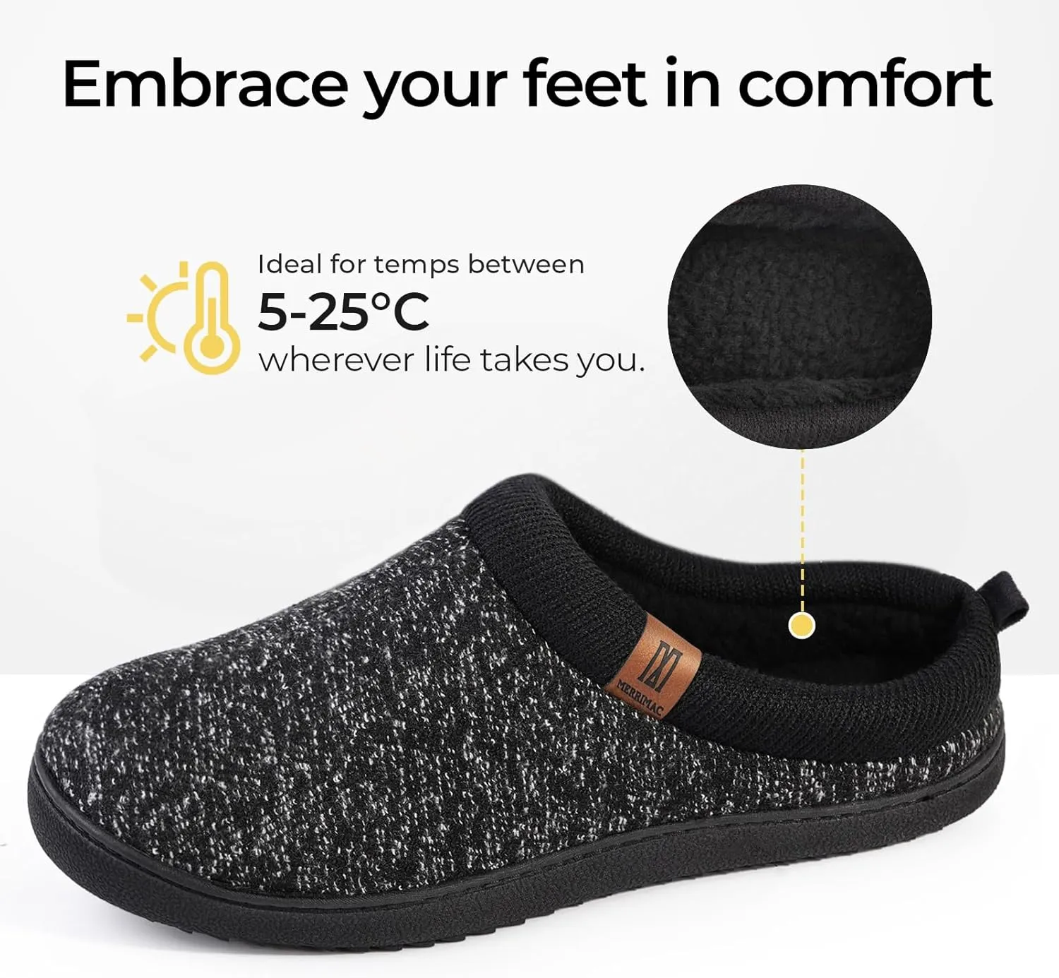MERRIMAC Men's Slip on Slippers Comfy Memory Foam Non Slip Indoor House Shoes
