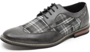 Metrocharm Alex-06 Men's Plaid Lace Up Wing Tip Classic Oxford Dress Shoes