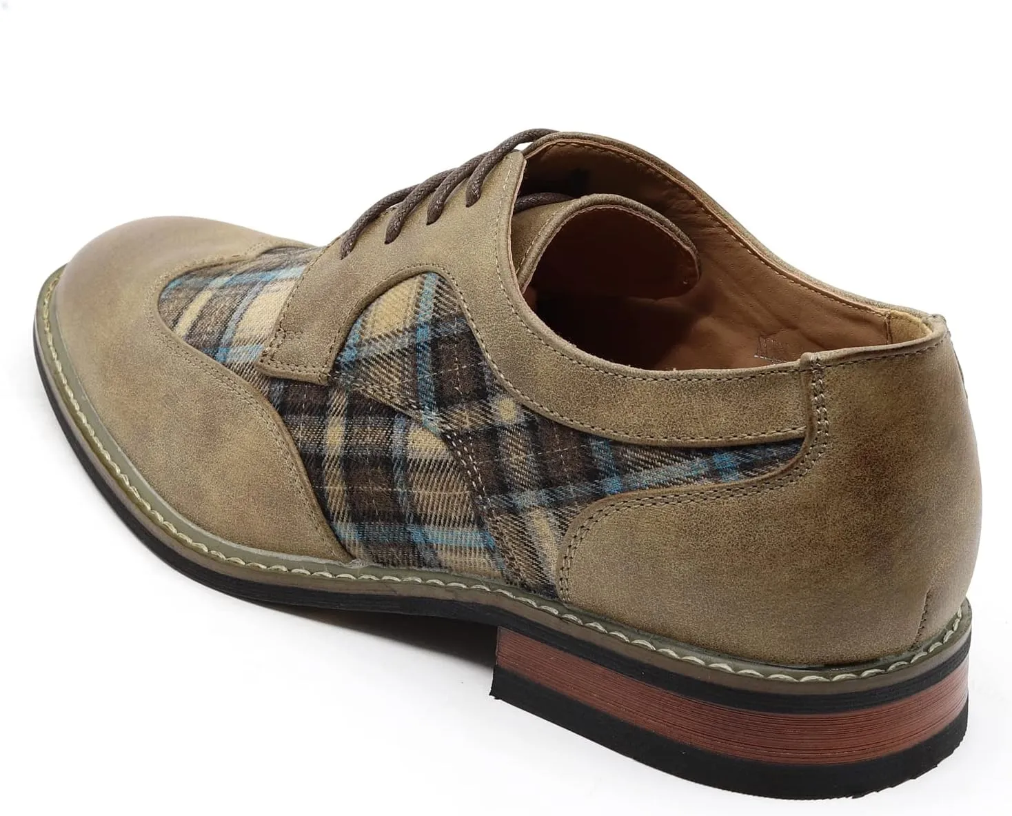 Metrocharm Alex-06 Men's Plaid Lace Up Wing Tip Classic Oxford Dress Shoes