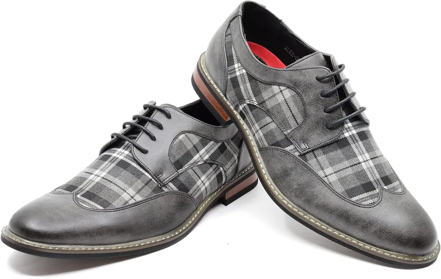 Metrocharm Alex-06 Men's Plaid Lace Up Wing Tip Classic Oxford Dress Shoes