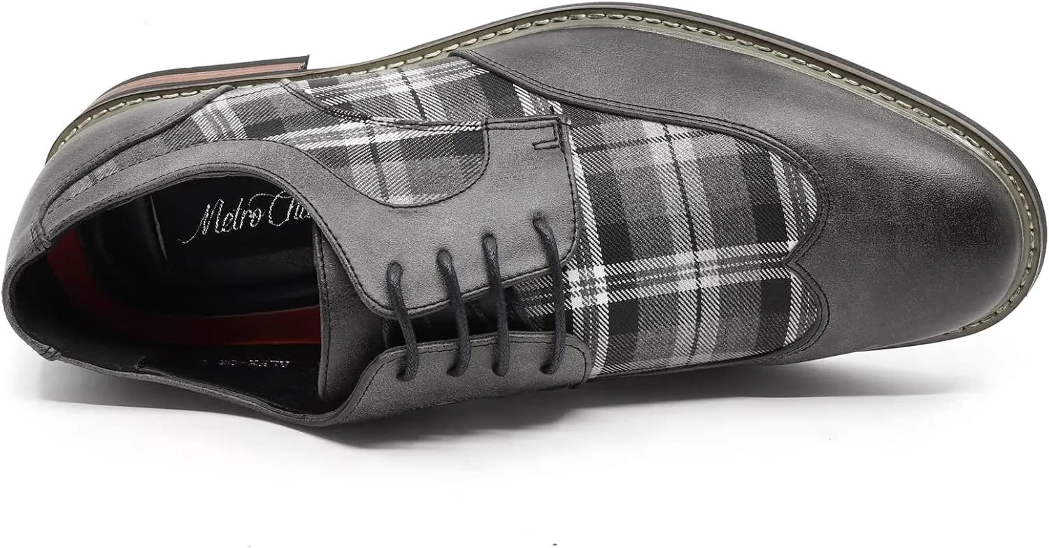 Metrocharm Alex-06 Men's Plaid Lace Up Wing Tip Classic Oxford Dress Shoes
