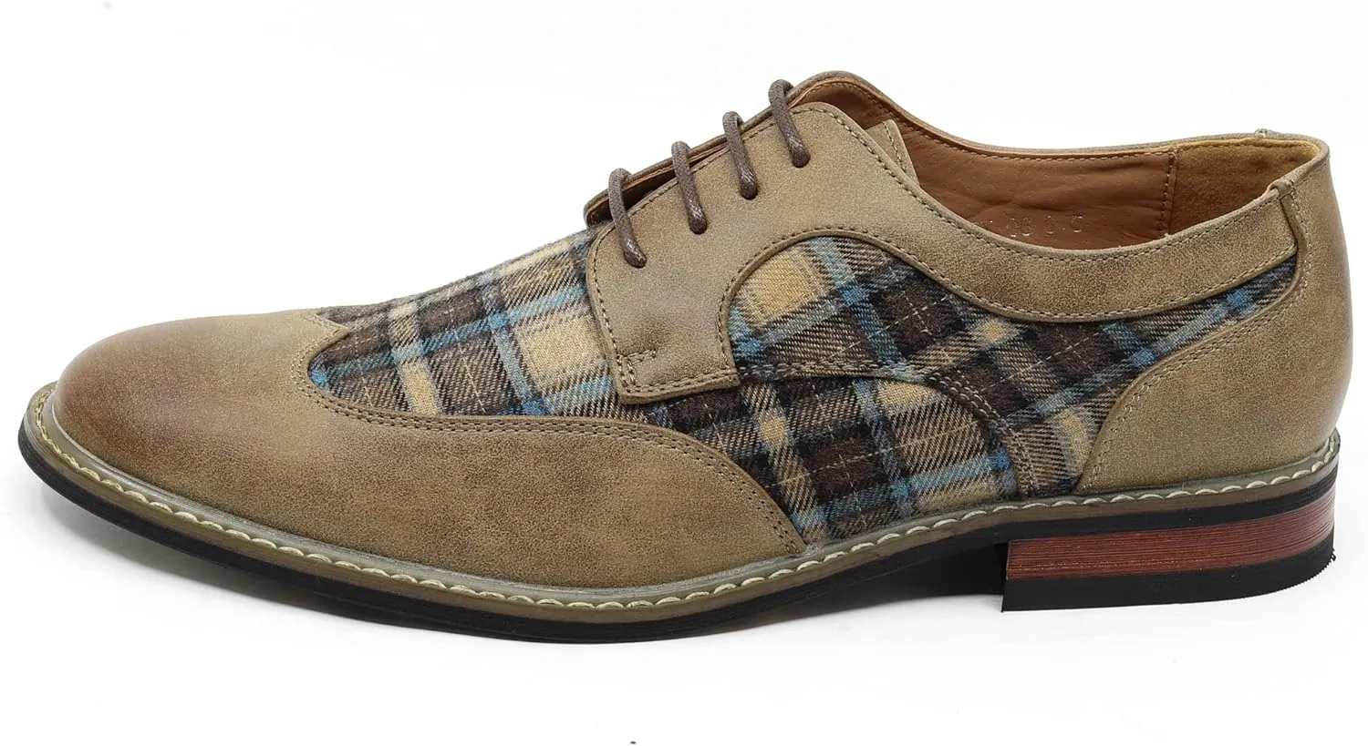 Metrocharm Alex-06 Men's Plaid Lace Up Wing Tip Classic Oxford Dress Shoes
