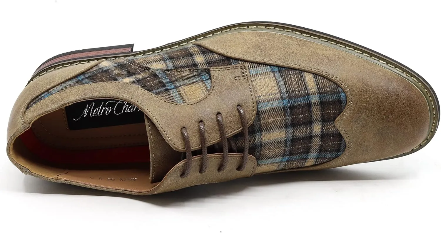 Metrocharm Alex-06 Men's Plaid Lace Up Wing Tip Classic Oxford Dress Shoes