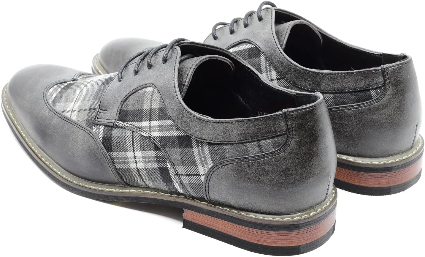Metrocharm Alex-06 Men's Plaid Lace Up Wing Tip Classic Oxford Dress Shoes