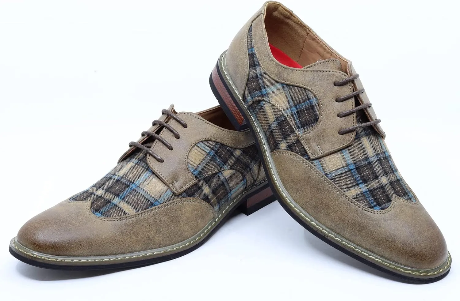 Metrocharm Alex-06 Men's Plaid Lace Up Wing Tip Classic Oxford Dress Shoes