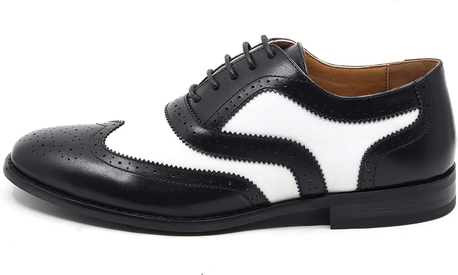 Metrocharm MC145 Men's Two Tone Perforated Wing Tip Lace Up Oxford Dress Shoes