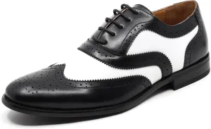 Metrocharm MC145 Men's Two Tone Perforated Wing Tip Lace Up Oxford Dress Shoes