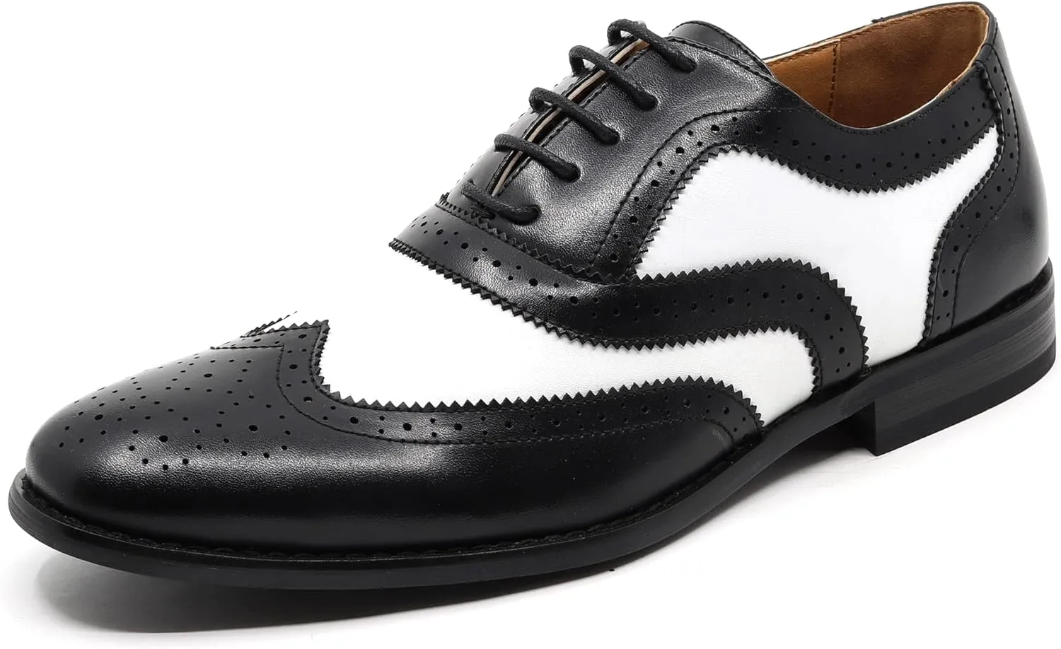 Metrocharm MC145 Men's Two Tone Perforated Wing Tip Lace Up Oxford Dress Shoes