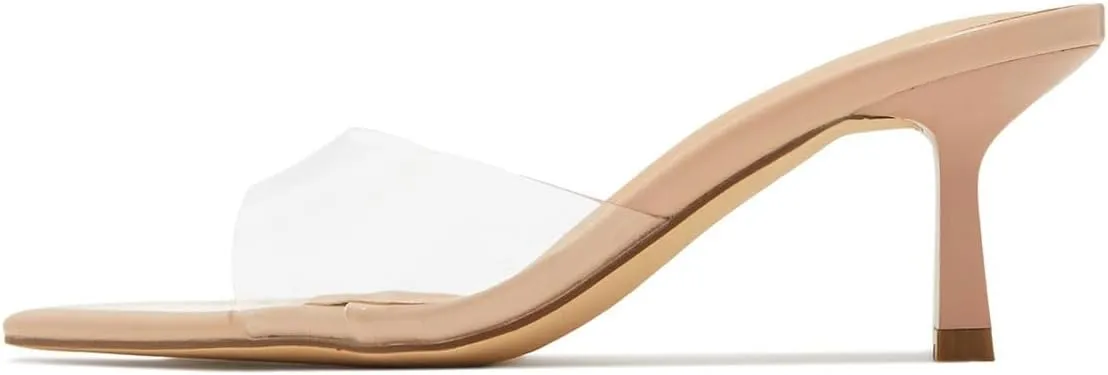 Milooey shoes Women's Comfy Kitten Heel Mules Open Pointed Toe Slide Sandals Cute Backless Slippers Slip On Dress Party Wedding Shoe Size 4-16 US
