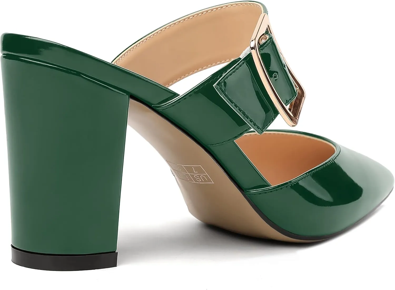 MODENCOCO Women's Patent Strap Pointed Toe Block High Heel Pumps Heeled Slide Sandals Shoes 3.5 Inch