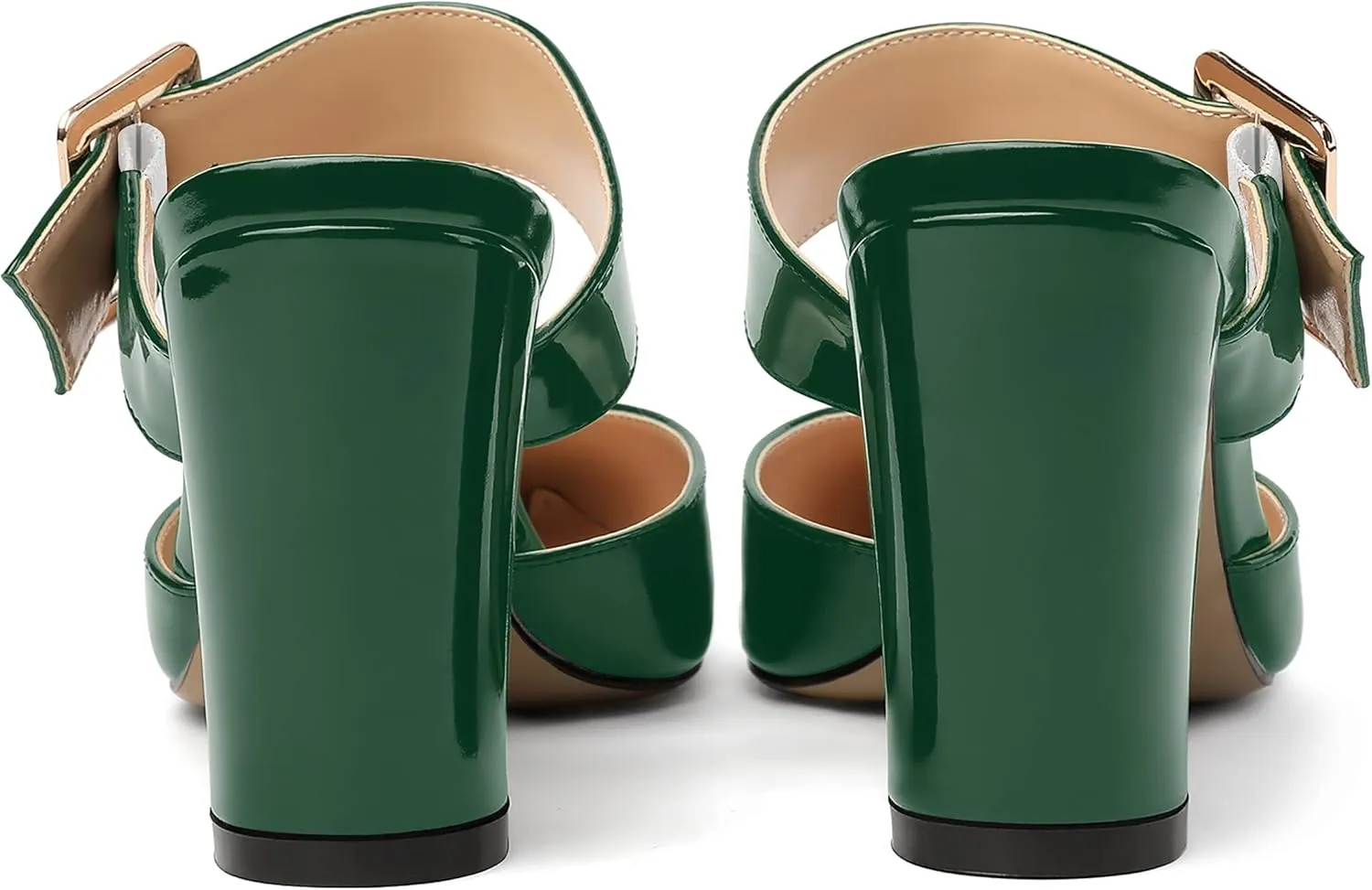 MODENCOCO Women's Patent Strap Pointed Toe Block High Heel Pumps Heeled Slide Sandals Shoes 3.5 Inch