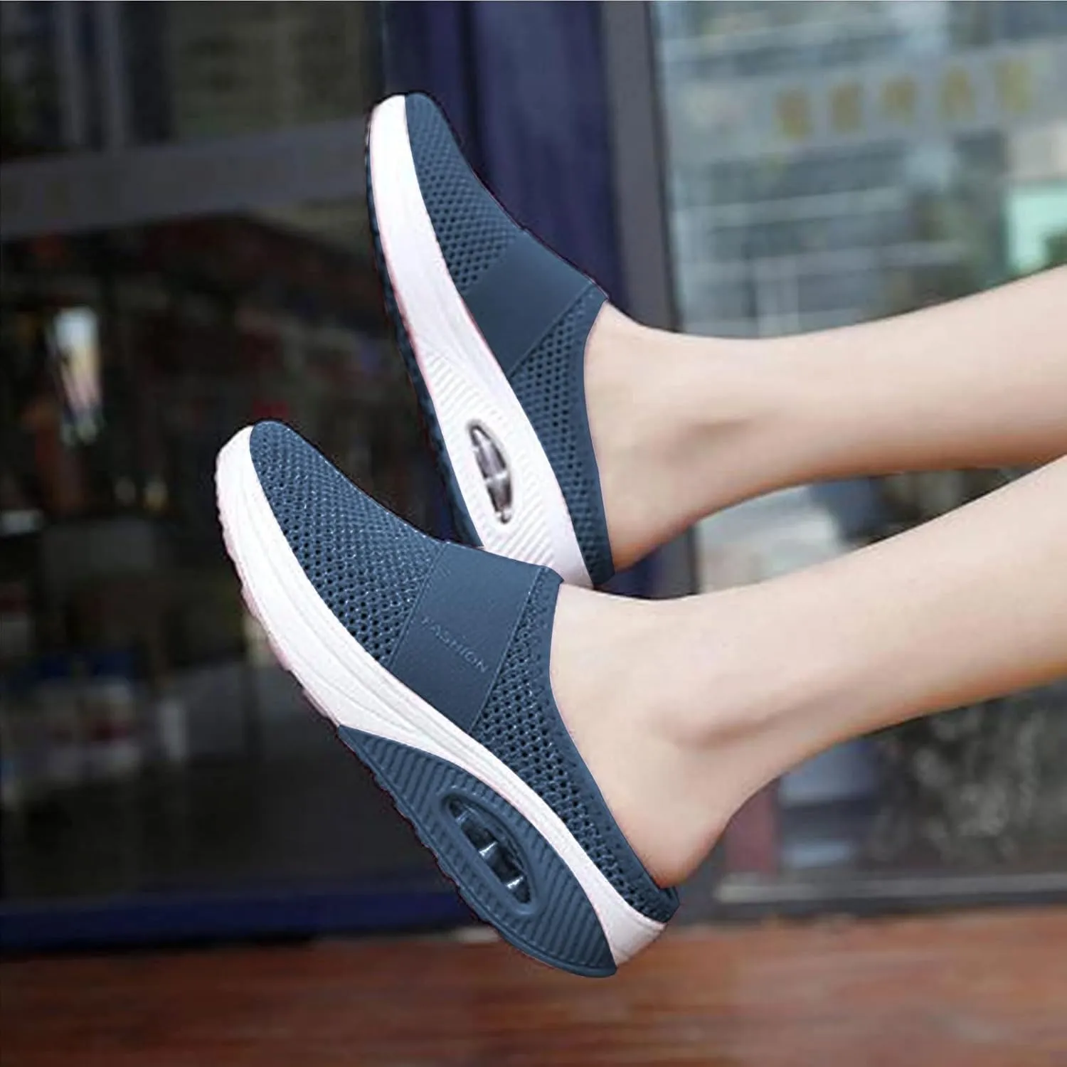 Mules for Women Men Diabetic Air Cushion Slip On Walking Shoes Breathable Mesh Sports Slippers Shoes with Arch Support