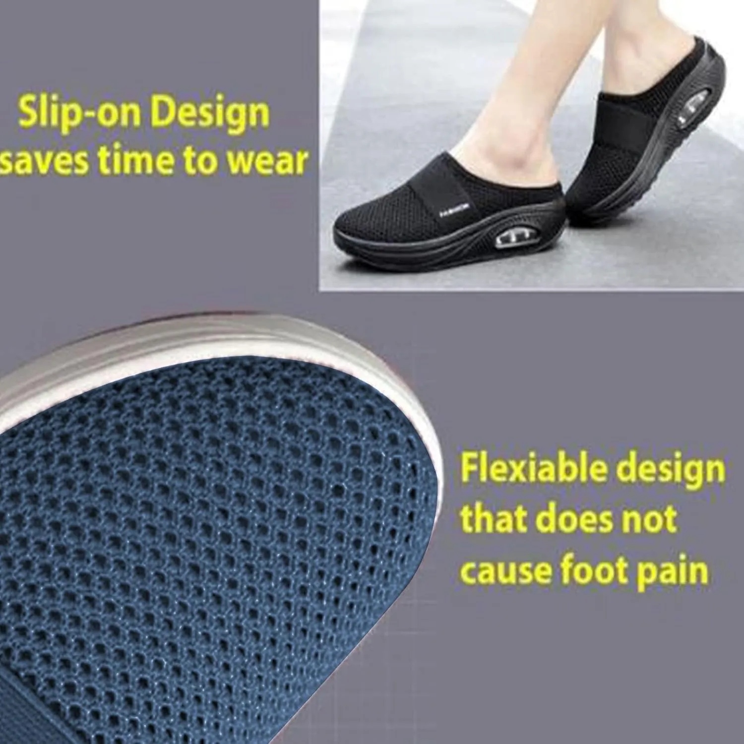 Mules for Women Men Diabetic Air Cushion Slip On Walking Shoes Breathable Mesh Sports Slippers Shoes with Arch Support