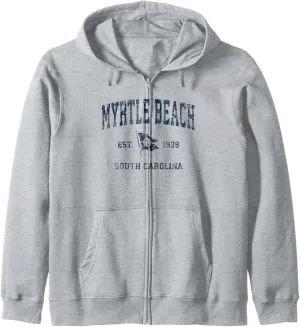Myrtle Beach SC Vintage Sports Navy Boat Anchor Flag Zip Hoodie