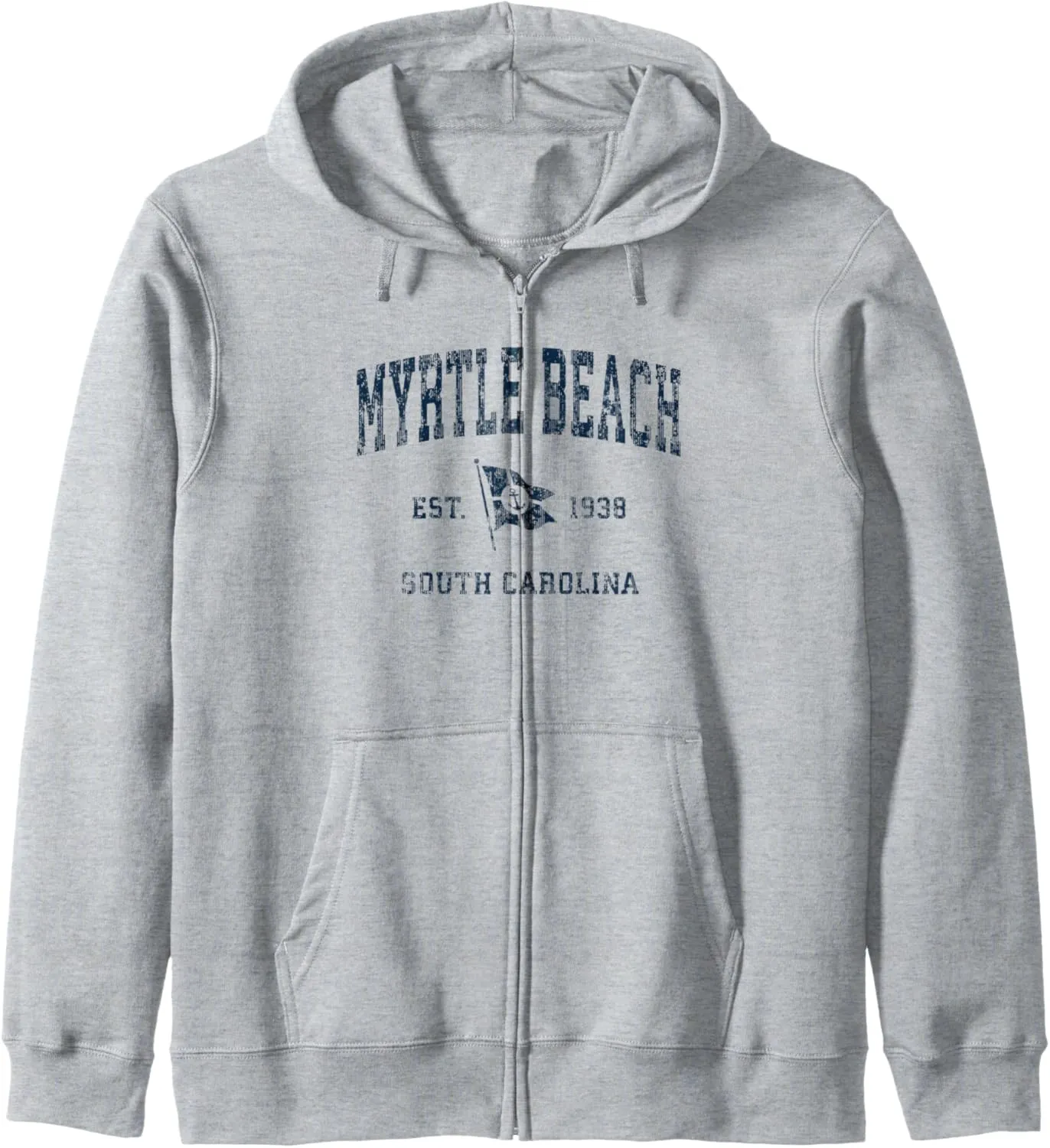Myrtle Beach SC Vintage Sports Navy Boat Anchor Flag Zip Hoodie